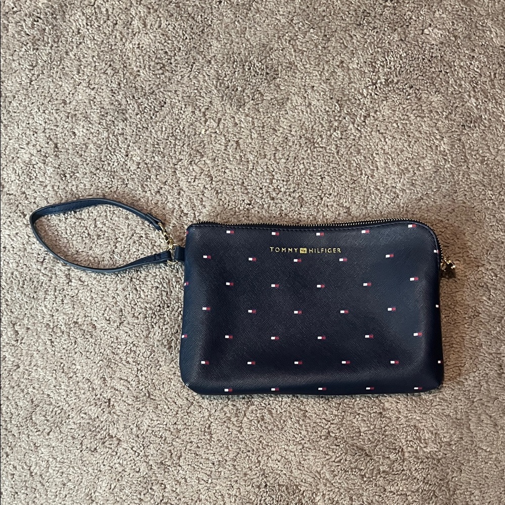 Tommy Hilfiger Navy Blue Wristlet with Logo Pattern